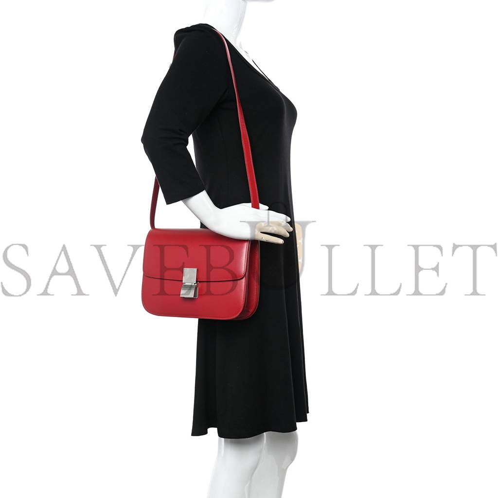 Ce**e box calfskin medium classic box flap bag red (23*18*6cm)