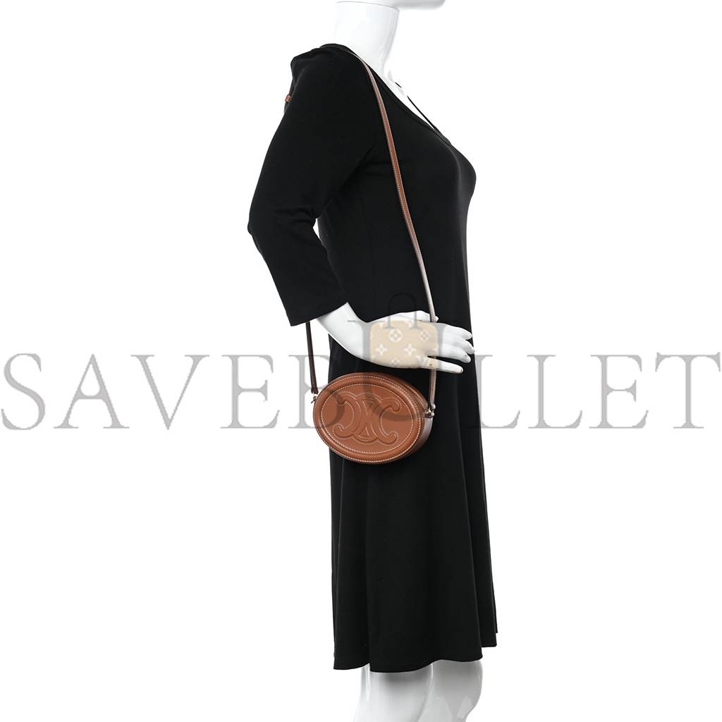 Ce**e smooth calfskin cuir triomphe oval crossbody purse tan (16*12*4cm)