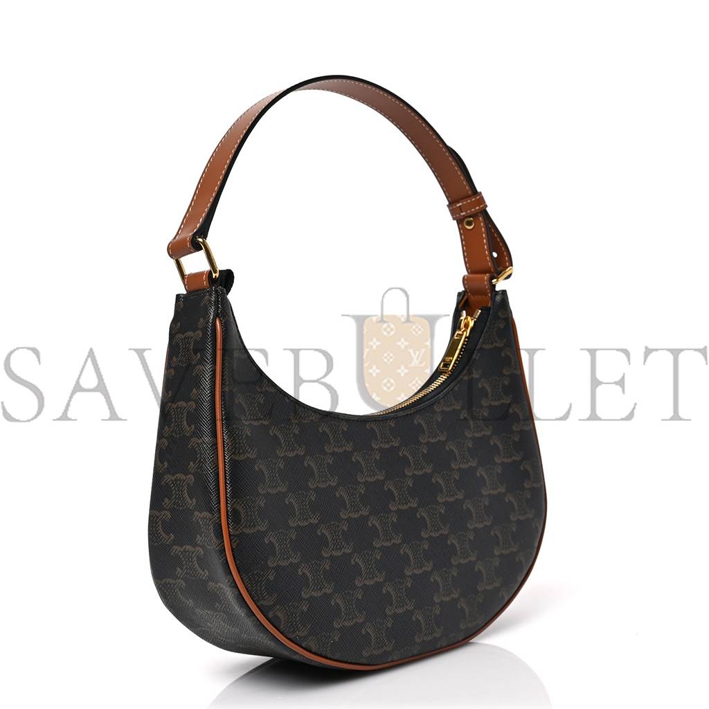 Ce**e triomphe canvas calfskin ava shoulder bag tan (25*19*7cm)