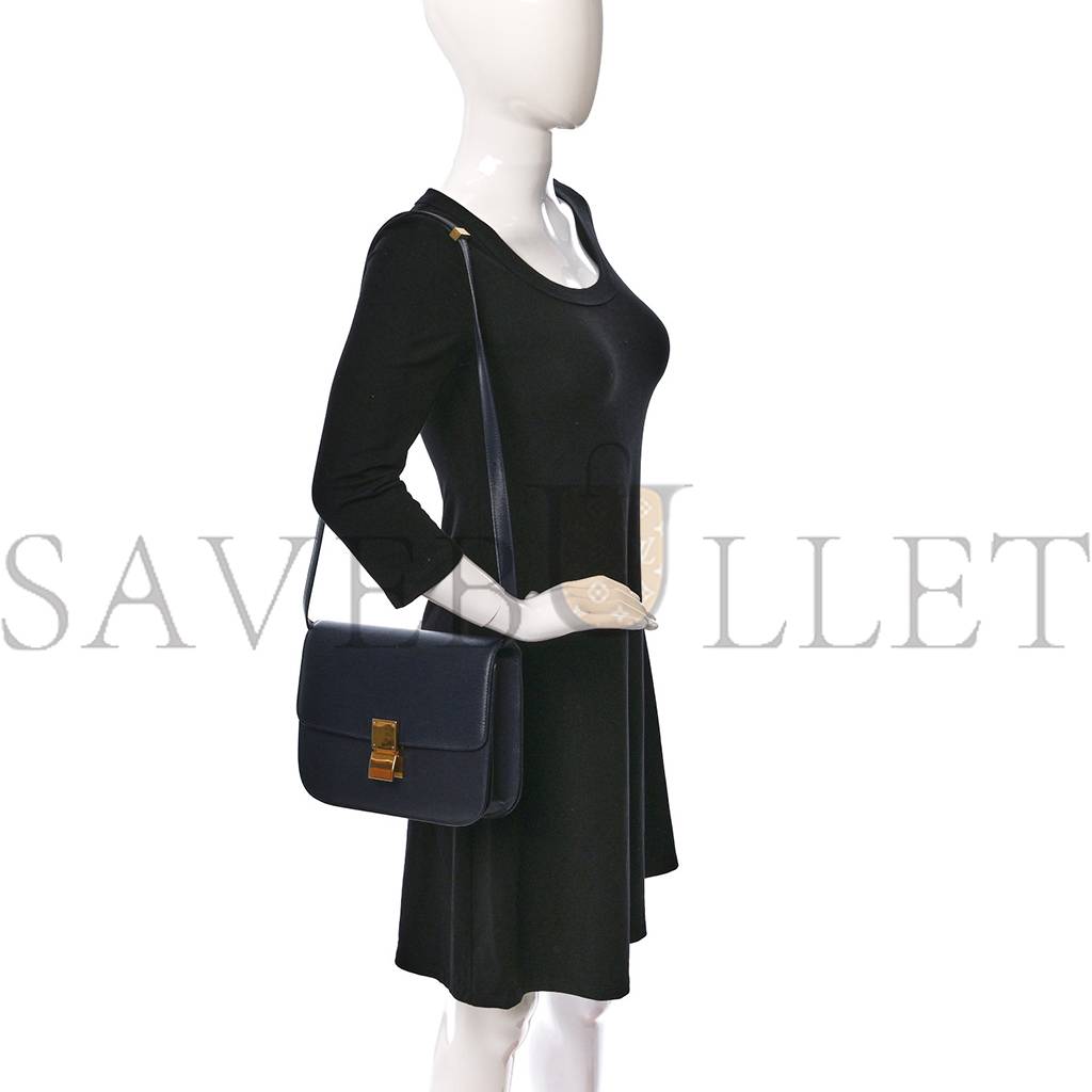 Ce**e liege calfskin medium classic box flap bag dark blue (23*18*6cm)