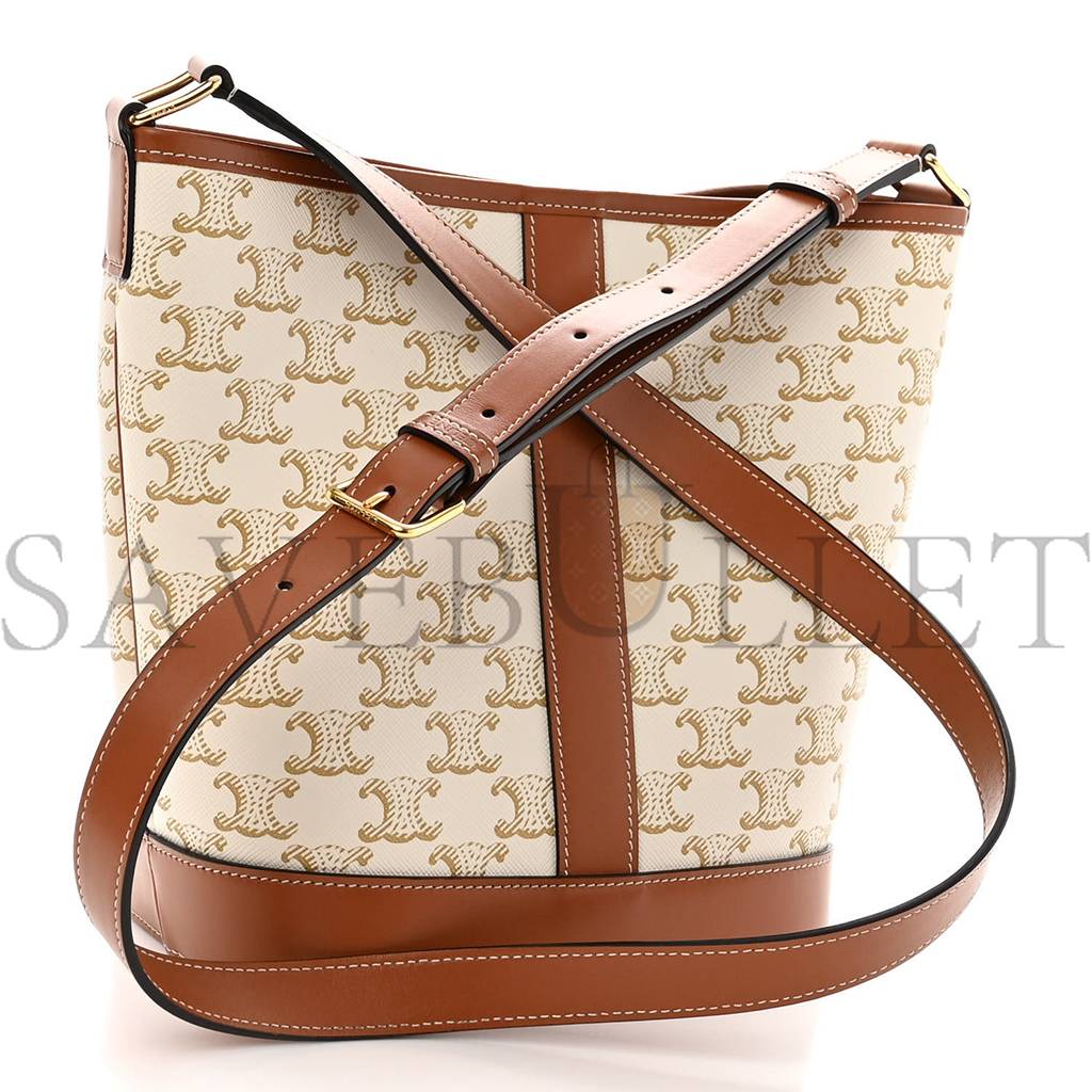 Ce**e triomphe canvas calfskin small bucket bag white (22*18*13cm)