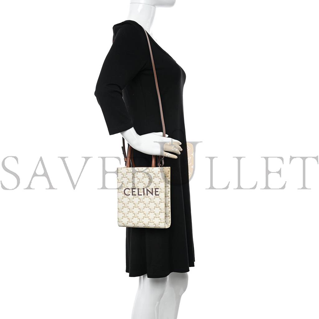 Ce**e triomphe canvas calfskin mini vertical cabas white (20*17*6cm)