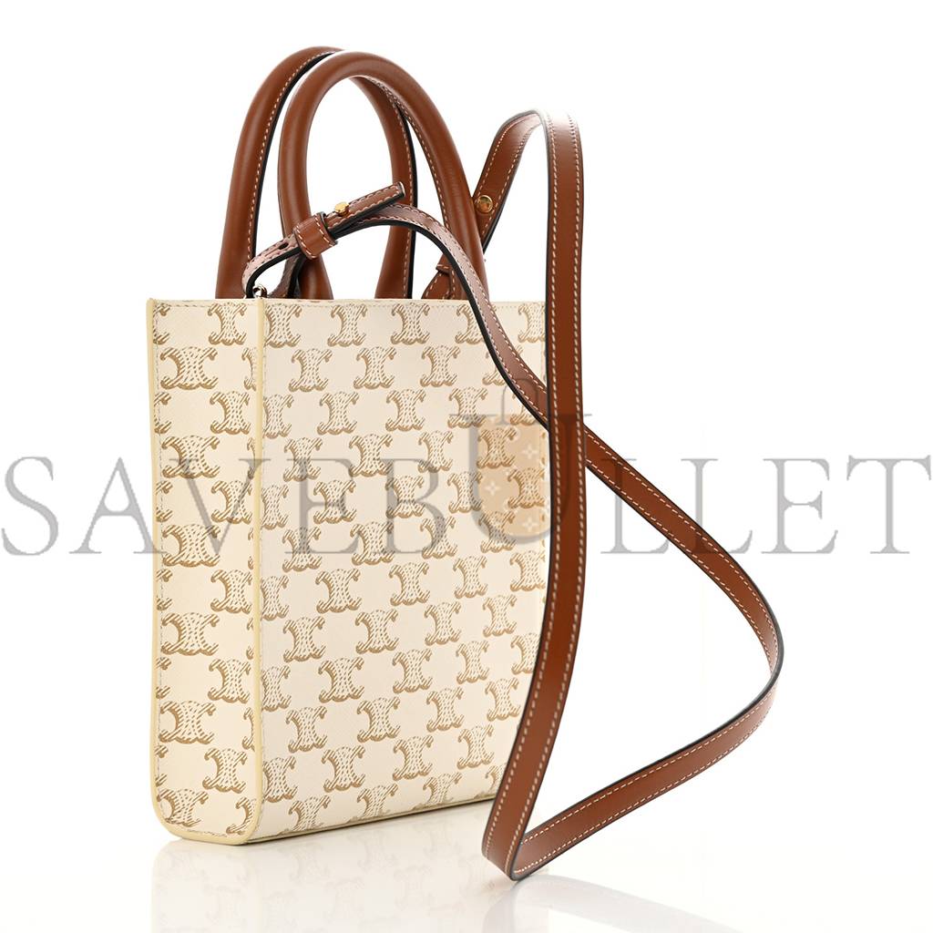 Ce**e triomphe canvas calfskin mini vertical cabas white (20*17*6cm)