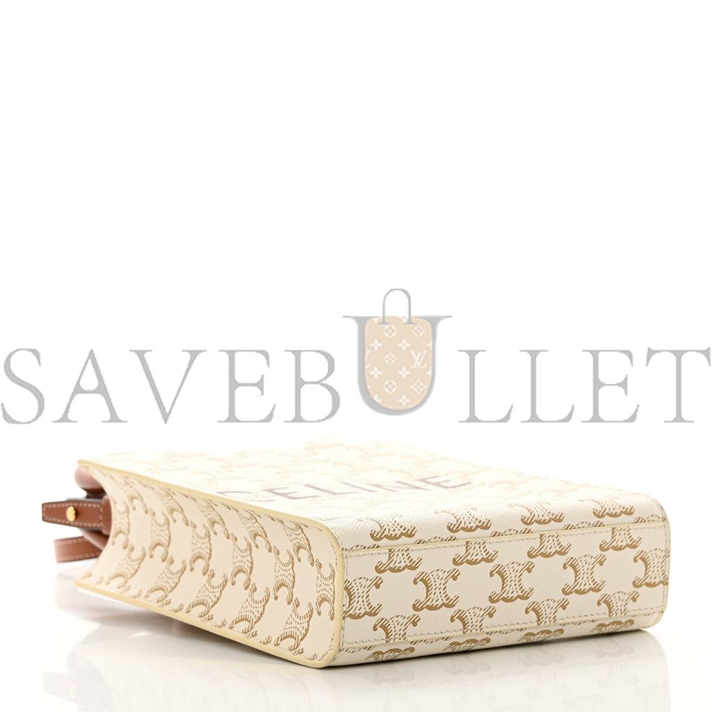 Ce**e triomphe canvas calfskin mini vertical cabas white (20*17*6cm)