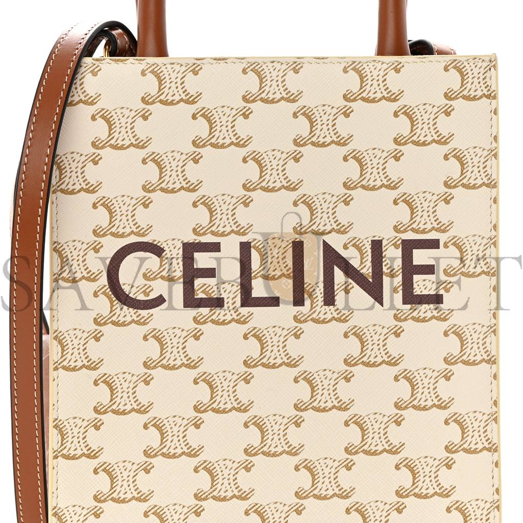 Ce**e triomphe canvas calfskin mini vertical cabas white (20*17*6cm)
