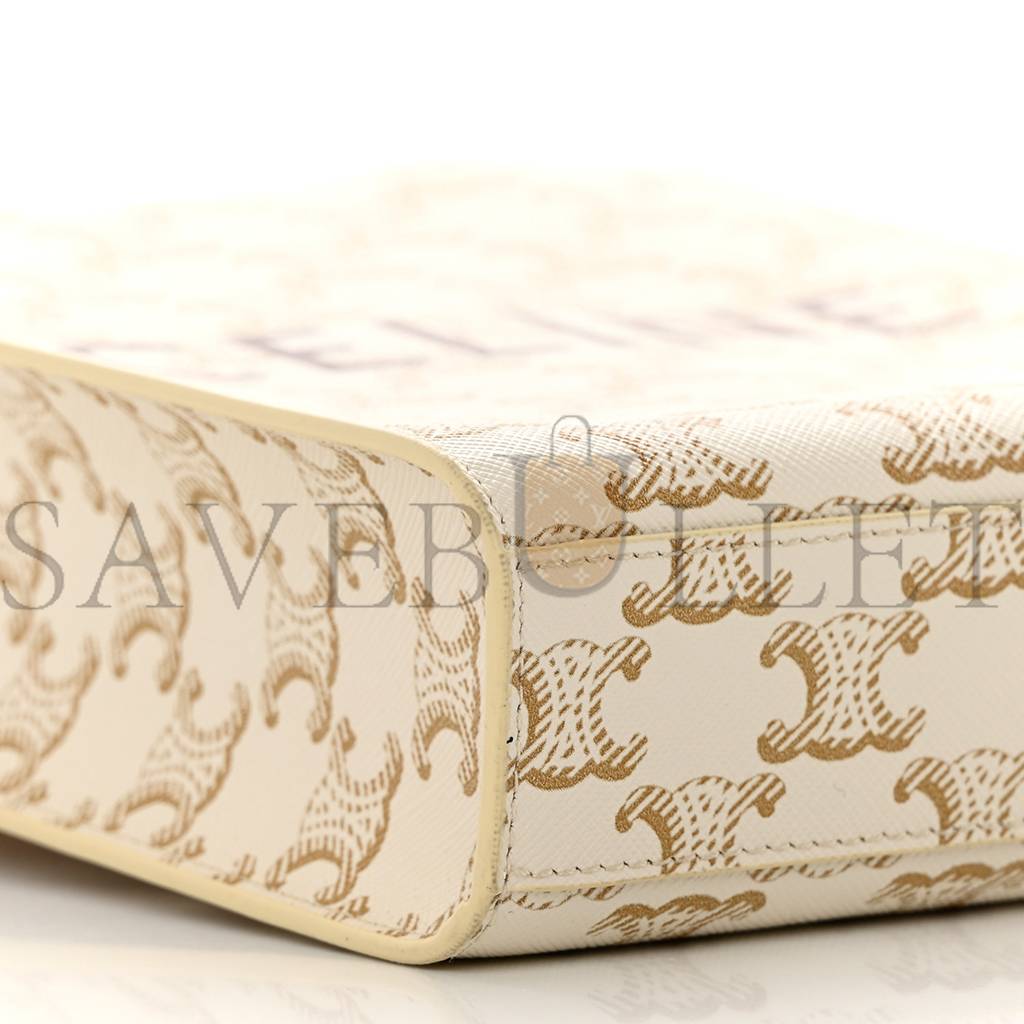 Ce**e triomphe canvas calfskin mini vertical cabas white (20*17*6cm)