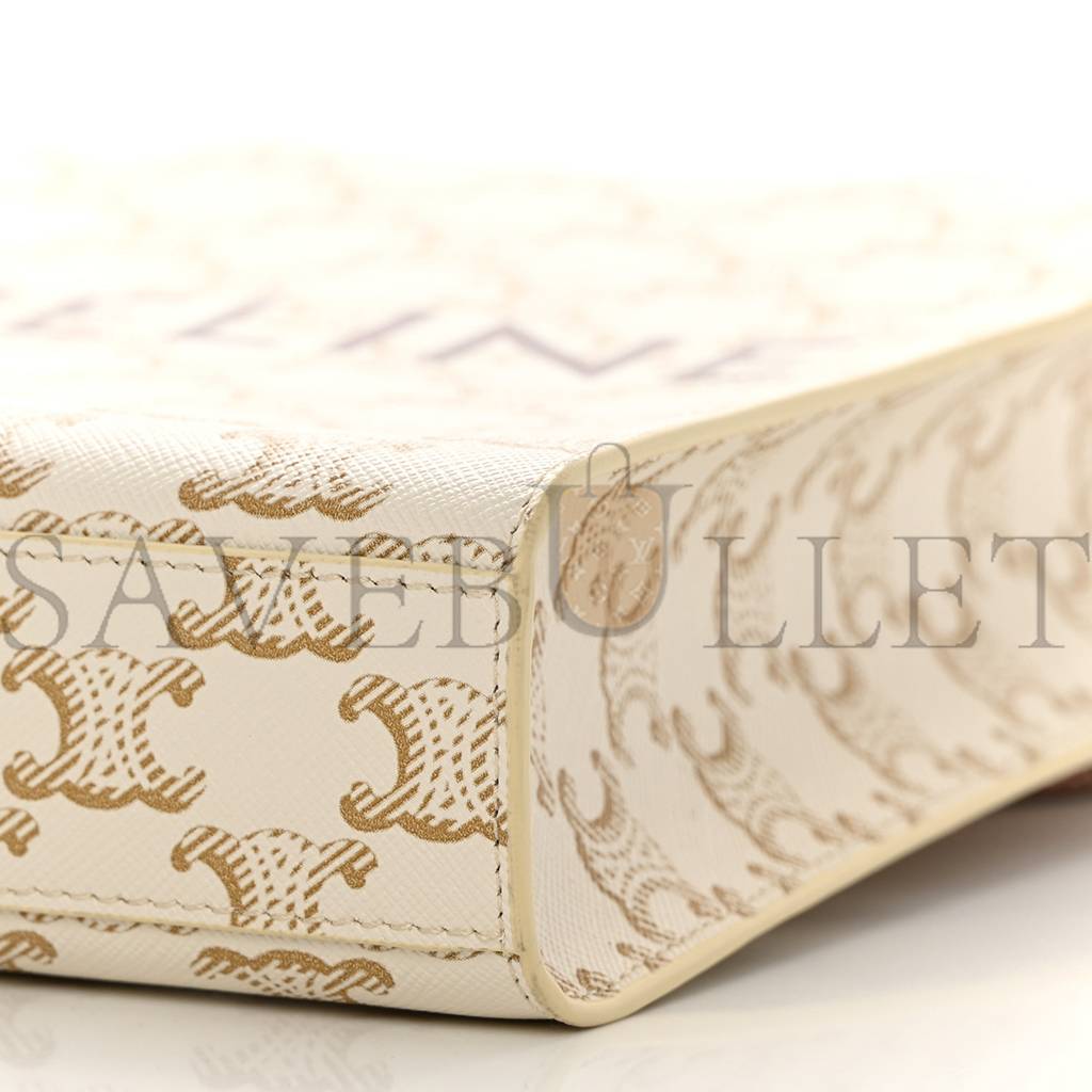 Ce**e triomphe canvas calfskin mini vertical cabas white (20*17*6cm)