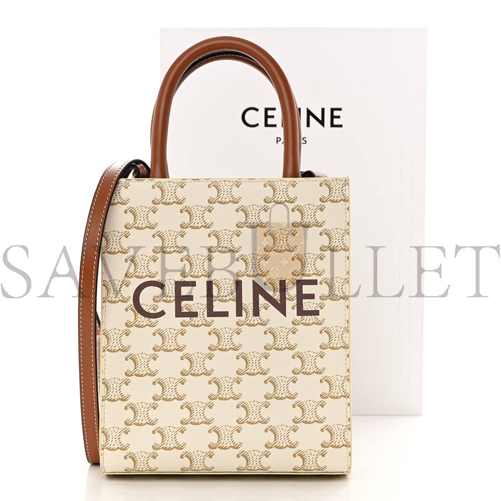 Ce**e triomphe canvas calfskin mini vertical cabas white (20*17*6cm)