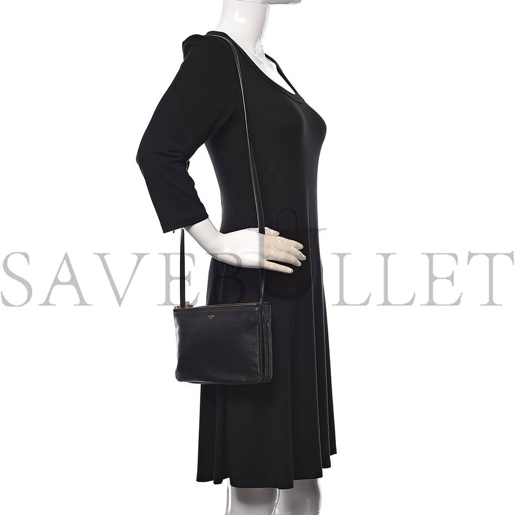Ce**e lambskin small trio crossbody bag black (22*15*4cm)