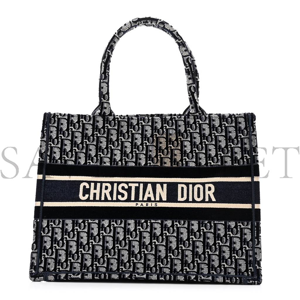 D*or oblique velvet medium book tote blue multicolor (36*27*16.5cm)