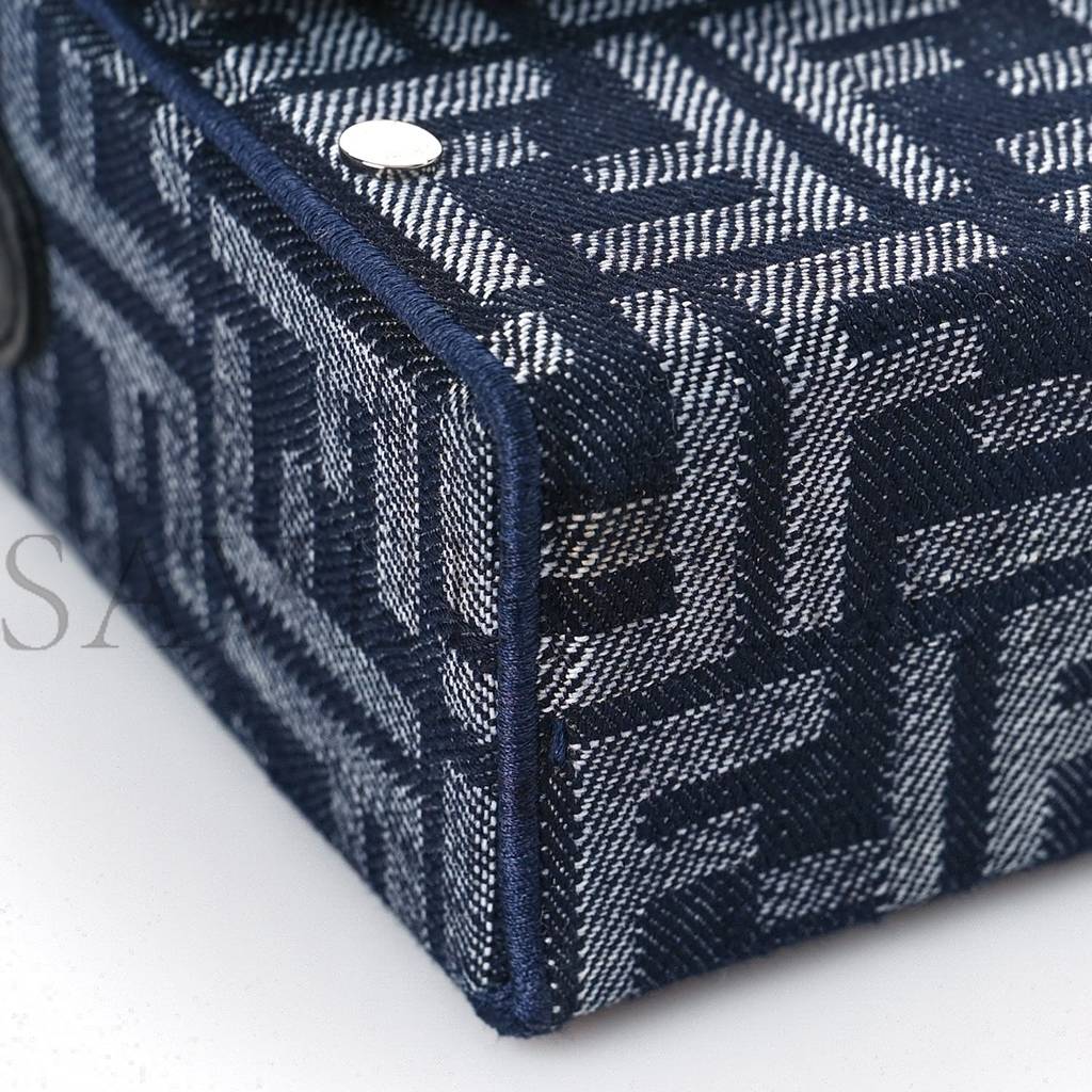 FE*DI FABRIC JACQUARD REACTIVE JEAN DENIM VITELLO COVER FF BAGUETTE SOFT TRUNK BLUE BLACK (21*12*6cm