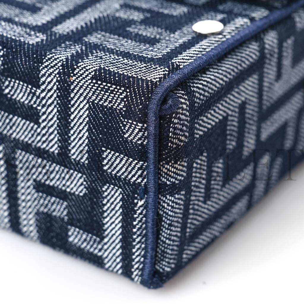 FE*DI FABRIC JACQUARD REACTIVE JEAN DENIM VITELLO COVER FF BAGUETTE SOFT TRUNK BLUE BLACK (21*12*6cm
