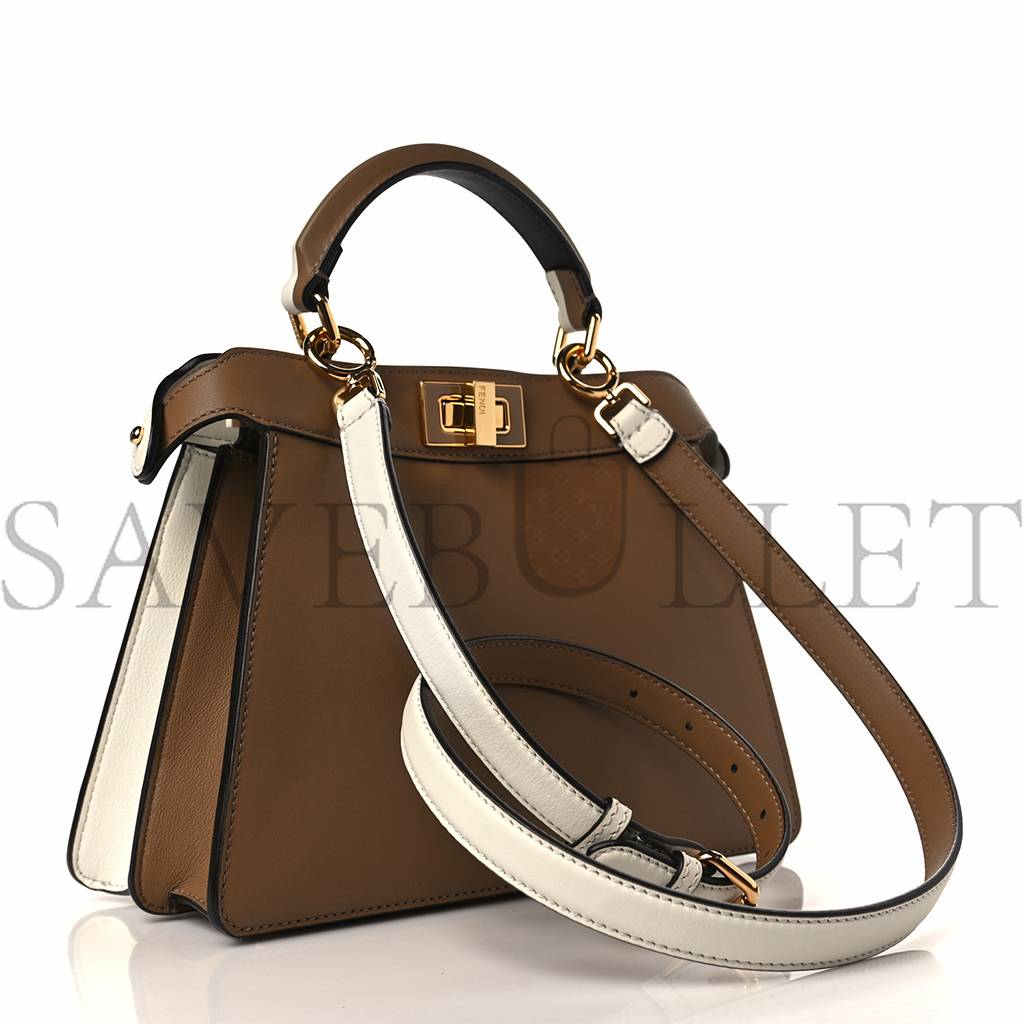 F**di vitello seta nappa plexiglass bi-color peekaboo i see u satchel white ice sand (20*15*9cm)